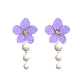 GBAHFY Pearl Petal Floral Earring For Women Statement Flower Dangle Earrings Trendy Jewelry (Violet)
