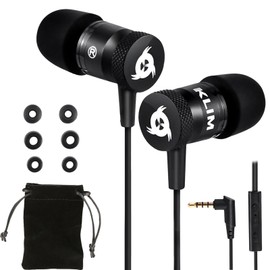 KLIM Fusion - In Ear Headphones with Mic + Excellent Audio Quality + Long-lasting Ear Buds + 5 years Warranty + Wired Headphones with Memory Foam Tips + 3.5 mm Jack + New Version 2024 - Black