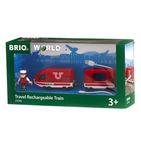 BRIO World 33746 - Travel Rechargeable Train - 4 Piece Wooden Toy Train Set for Kids Age 3 and Up