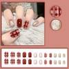 Press on Nails with Christmas Tree Design Short Square Red