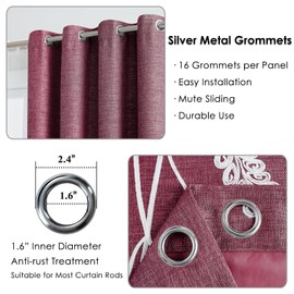 Melodieux Wheat Embroidery Faux Linen Blackout Wide Curtains for Living Room Patio Door Large Window Grommet Drape, White Wheat/Burgundy, 100 by 96 Inch (1 Panel)