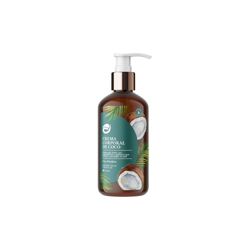 Crema Corporal de Coco Orgánica, Loción Hidratante Natural, 370 ml