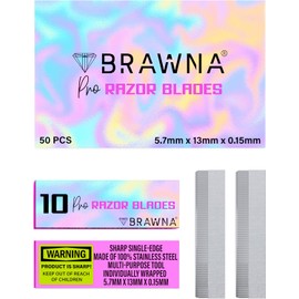 50 Cuchillas de Afeitar para Cejas BRAWNA Navajas de un Solo Filo de Acero Inoxidable para Diseño de Cejas y Dermaplaning Herramienta Profesional para Afilar Lápiz de Microblading y Maquillaje