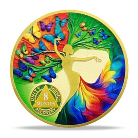 8 Months Sobriety Coin Gift | Dancing Tree Woman AA Coin - HA AA Chip Medallion with Serenity Prayer | Narcotics Alcoholics Anonymous Gifts for Anniversary Month for Men & Women in Recovery