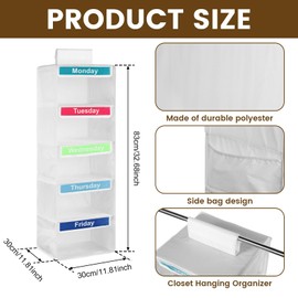 Weekly Clothes Organiser for Kids, 5-Shelf Hanging Storage Organiser for Daily Clothes, Day of The Week Children Clothes Organizer, Monday to Friday Wardrobe Storage for School Uniform Hats (white)