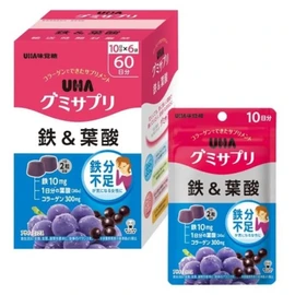 UHA Migakdang Gummy Supplement Iron & Folic Acid 60-day supply (6 boxes of 10-day supply), 3 units, 6 packs / UHA 미각당 구미사프리 철&엽산 60일분(10일분 6상자), 3개, 6팩