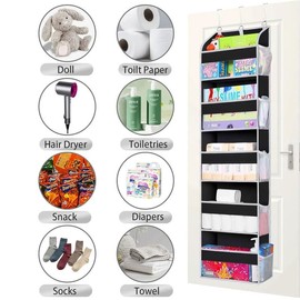 Over The Door Organizer, 5 Shelves Closet Door Hanging Organizer with 10 Mesh Pockets and Clear Window Sturdy Nursery Stuffed Animal Storage for Kids, Baby Essentials, Dorm Room Essentials for Girls