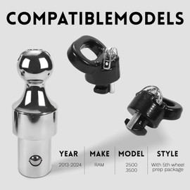 Gooseneck Ball Kit 60638, Puck System Gooseneck Hitch for 2013-2024 Dodge Ram 2500/3500, 2-5/16 Inch Ball, 2 Safety Chain Anchors | 38000 lbs GTW/9500 lbs VTW