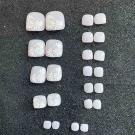 Wedity 24pcs Square Butterfly Fake Toenails Crystal Line Glossy Press on Toe Nails Short Acrylic False Toes Nails Artificial Toenail for Women Girls (F)