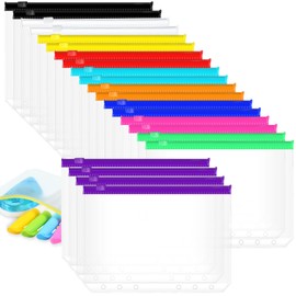 Gersoniel 40 Pieces 6 Ring Binder Zipper Pouch, 6 Hole Binder Pockets with Zipper Bulk Binder Folders Plastic Binder Pouch Loose Leaf Bags Waterproof PVC Document Filing Bag(Colorful, B6)
