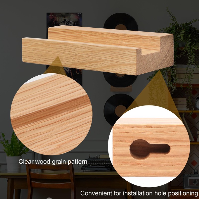 PHOENANCEE Solid Oak Wood, Record Wall Mount Shelf, Record Display