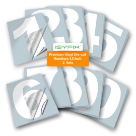 iSYFIX White Vinyl Numbers Stickers – 1.5 Inch (2 Sets) Self Adhesive - Premium Decal Die Cut, Pre-Spaced for Mailbox, Signs, Window, Door, Cars, Truck, Home, Business, Address Number, Indoor/Outdoor
