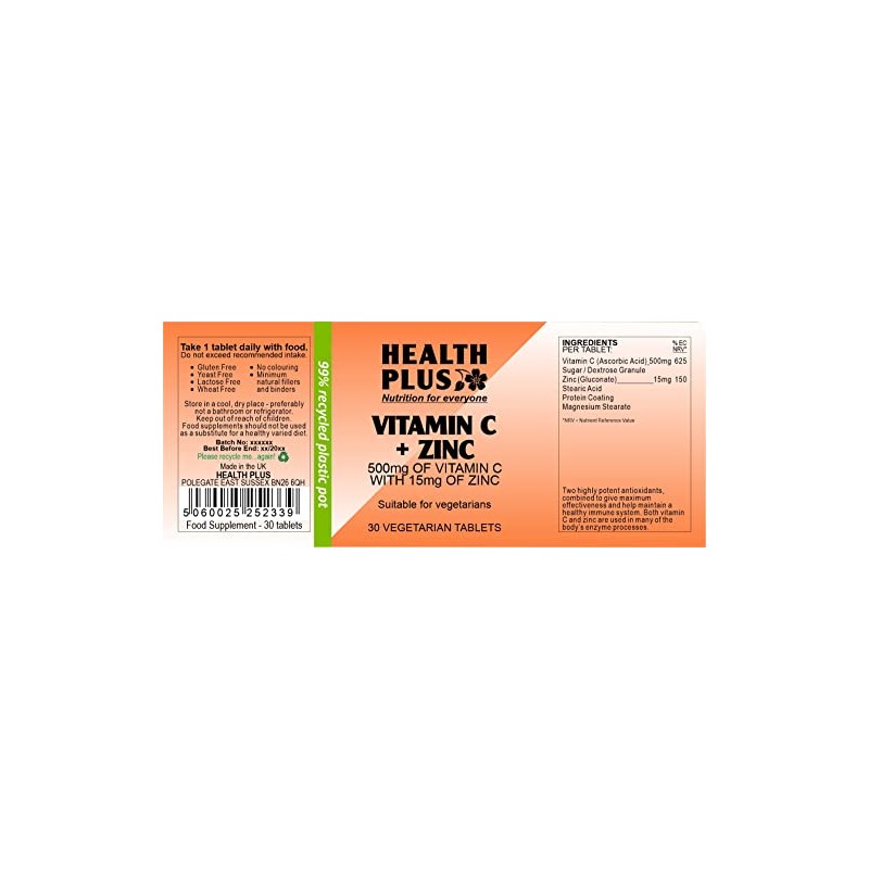 Health Plus Vitamin C + Zinc : Antioxidant supplement :