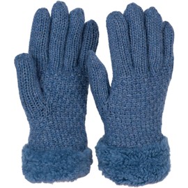 styleBREAKER 09010032 Women's Warm Winter Gloves with Pearl Pattern and Fleece, Thermal Knitted Gloves, Finger Gloves, denim blue