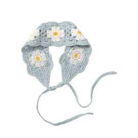 Verdusa Women's Floral Crochet Head Scarf Knitted Tie Hair Bandana Headband Head Kerchief Blue One-Size