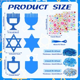 Suzile 551 Pcs Hanukkah Crafts Chanukah Photo Ornaments Glitter Foam Hexagram Star Menorah Dreidel Picture Frames Christmas Tree Hanging Decoration with Hanukkah and Jewels Stickers for Hanukkah Party