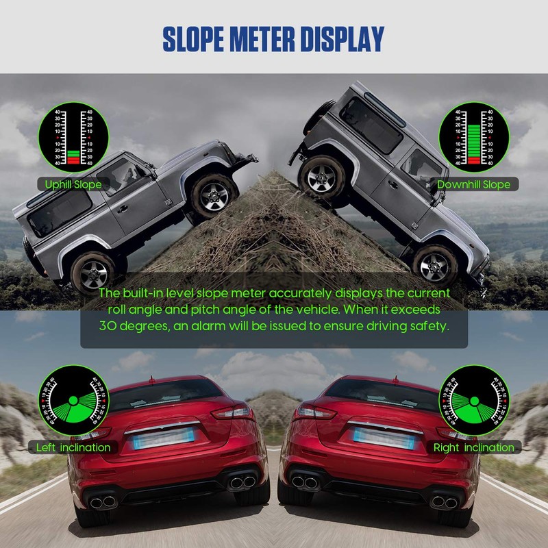 M60 Car Inclinometer for for Off-Road SUV Vehicles, MPH KMH