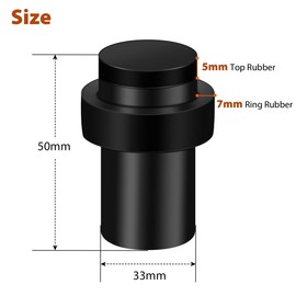 Door Stop, Door Stoppers for Floor, 50mm Black Door Stops Indoors Outdoors with Rubber Bumper, Stainless Steel Heavy Door Stopper for Skirtings Walls, 2 Pack