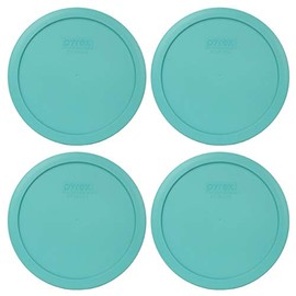 Pyrex 7402-PC Turquoise Round Plastic Food Storage Replacement Lid, Made in USA - 4 Pack