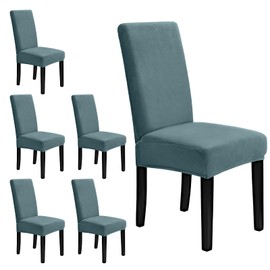 MOSAYT Velvet Dining Chair Covers Set of 6 - Soft Stretch Slipcovers with Thick Removable Fabric for Parsons Chairs, Washable Seat Protectors for Kitchen, Banquet & Home Decor, Teal