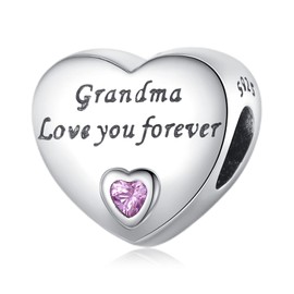 Amuefer Grandma Heart Charms for Bracelets 925 Sterling Silver with Cubic Zirconia Pendant for Necklaces Birthday Christmas Jewellery Gifts for Women Girls, Sterling Silver, Zircon gemstone.