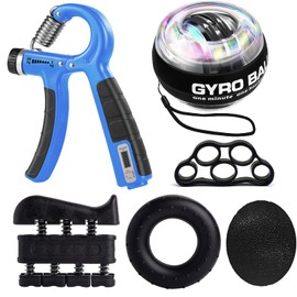 Hand Trainer Finger Trainer, Grip Strength Trainer Training Set of 6, Adjustable Grip Trainer, Finger Training Device, Wrist Trainer, Training Ring & Stress Relief Grip Ball, Wrist Gyro Ball