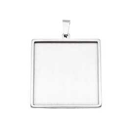 Julie Wang 10PCS 25MM Square Stainless Steel Tray Bezels Base Settings Charms Jewelry Pendant Making Accessory