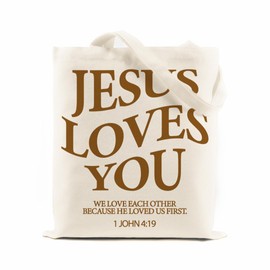 Odebyata Christian Gifts Tote Bag, Bible Verse God Jesus Light Brown Canvas Shopping Bag for Reader Besties Girl Friend Daughter Mom Grandma Grocery Shoulder Bag (Jesus B)