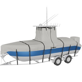 Nukugula Heavy Duty Ture 900D T-Top Boat Cover 17ft - 19ft with Motor Cover, 100% Waterproof Solution-Dyed Center Console Boat with T Top Roof 17-19 Foot with Upgraded 15 Windproof Straps