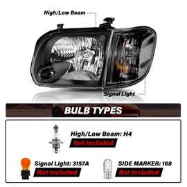 BRYGHT Headlight Assembly Fit for 05 to 06 Toyota Tundra & 05 to 07 Toyota Sequoia Double/Crew Cab 4-Door Left and Right Side (Black Housing with Clear Reflector)