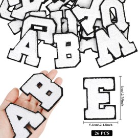 MWOOT 26PCS Iron on Letter Patches, Letters A-Z Embroidered Applique Patches, DIY Alphabet Patches for Clothes, Skirts, Hats, Bags, Jeans (White)