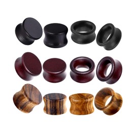 TIANCI FBYJS 12pcs Vintage Natural Brown Black Wood Organic Ear Tunnel Plugs Stretcher Gauges for Men and Women Hollow Solid Wooden Gauges For Ear 1/2 inch