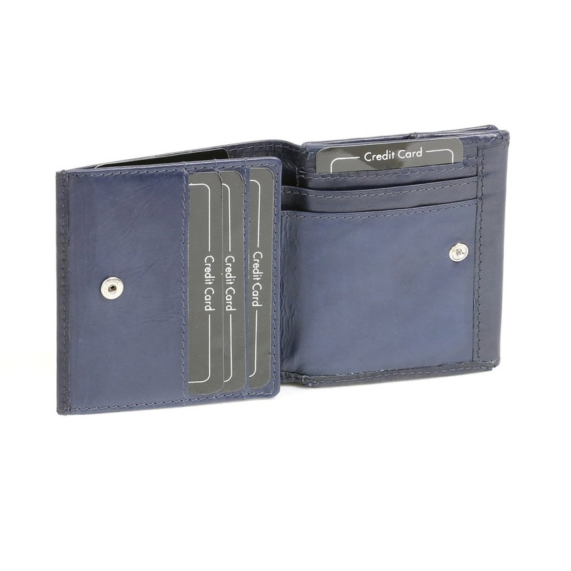 Small Leather Boxed Style wallet with large coin compartment LEAS,