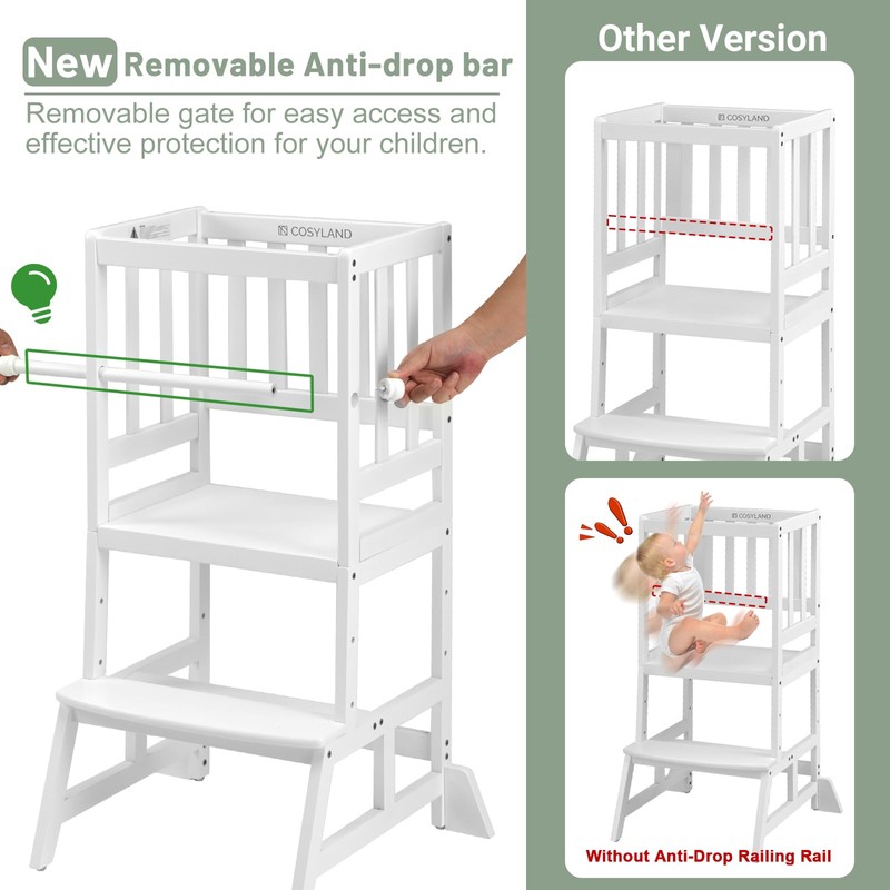 COSYLAND Kids Kitchen Step Stool, Height Adjustable Toddler Standing Tower