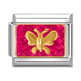 Quiges - 9mm Italian Style Charm Link Module Stainless Steel golden Butterfly for Italian Style Bracelets