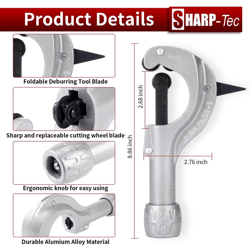 Sharp-tec 5-50mm Pipe Cutter, Adjustable Tube Cutter with Aluminum Alloy