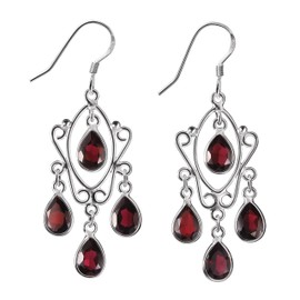 Franki Baker Sterling Silver & Natural Garnet Gemstone Chandelier Drop Earrings Length: 6cm