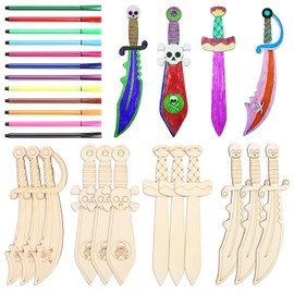 Pack of 12 Wooden Pirate Swords - for Painting, Creative Pirate Sabre Wooden Sword, Children's Pirate Sword, Wooden Craft Set, Gift, Carnival Gifts for Boys and Girls, DIY Painting Decoration