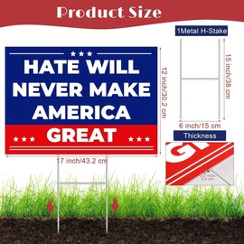 VWAERR Anti Trump MAGA Yard Sign 17 x 12 inch Hate Will Never Make America Great Sign with Metal Stake Double Sided Protest Trump Lawn Signs Weatherproof Corrugated Plastic Decor for Outdoor Garden