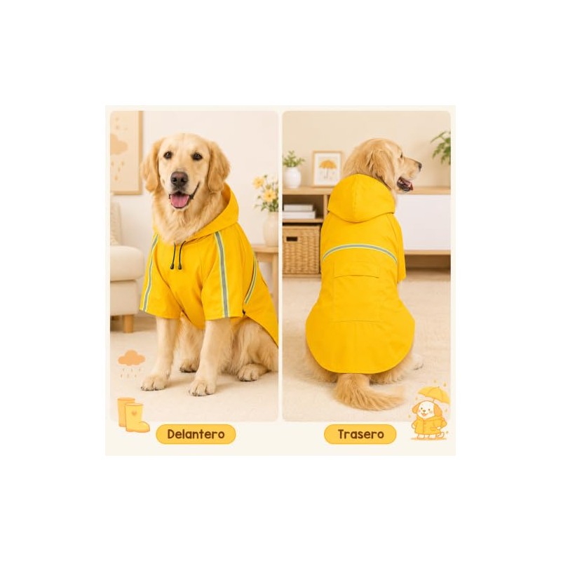BSOON Impermeable para Perros con Capucha con Rayas Reflectantes (2XL)