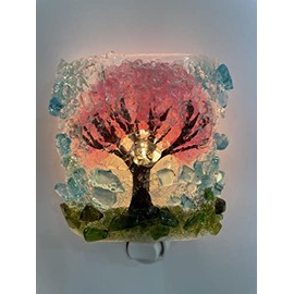 Spring Cherry Blossom Tree Recycled Glass Art Night Light Nightlight, Nitelite, Nite Lite Home Gift