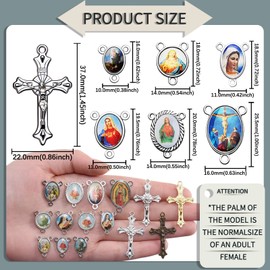 Weyuley 80pcs/40sets Rosary Cross and Center Miraculous Medal Charms Silver Picture Jesus Enamel Maria Our Lady Alloy Crucifix Pendants for DIY Necklace Bracelet Jewelry Making (A544)