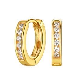 925 Sterling Silver 18K Gold Plated Small Hoop Earrings, Cubic Zirconia CZ Huggie Hoop Cartilage Piercing Earrings Ear Cuff Tiny Hoop Earrings for Women Girls Men