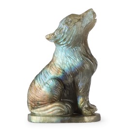 Artistone 2" Crystal Wolf Statue Carved Labradorite Wolf Figurines Gemstone Animal Carving Sculpture Crystals and Healing Stones for Home Decor Gifts