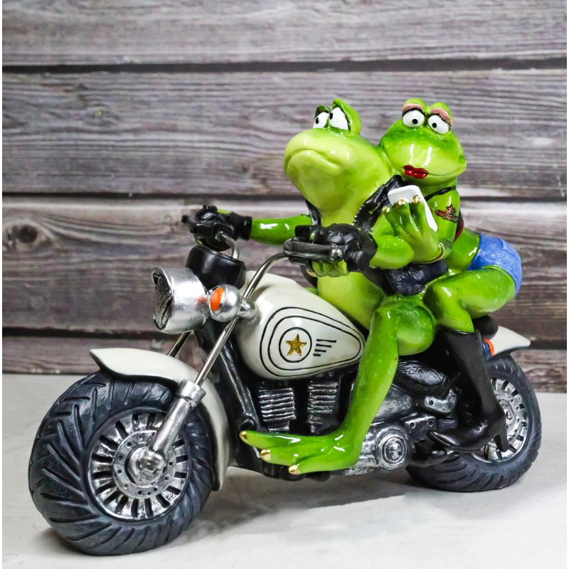 All American Biker Frogs Couple Taking Selfie On Chopper Motorcycle