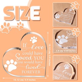 Chunful Pet Memorial Gift Pet Keepsake Sympathy for Loss Remembrance Cat Memorial Bereavement Crystal Acrylic Heart Decor Crystal Acrylic Heart Condolence Gifts for Loss of Loved One(If Love Could)