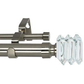 Meriville 1-Inch Diameter Lione Telescoping Double Window Treatment Curtain Rod, Crystal Finial, 28-Inch to 48-Inch, Satin Nickel