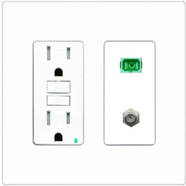 RiteAV 1 Port SC-APC Fiber Simplex Coax Cable TV Wall Plate - GFCI [Screwless White]
