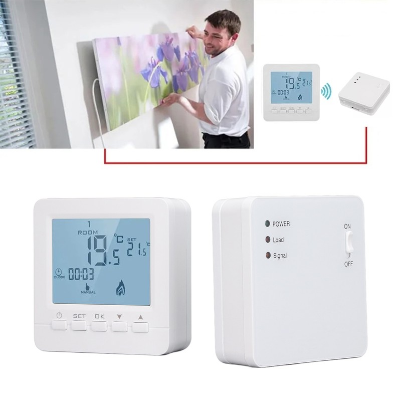 Programmable Thermostat RF Wireless Smart Flame Retardant Electric Heating Temperature