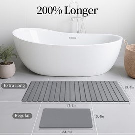 THMINS Long Diatomaceous Earth Stone Bath Mat, Foldable Bathroom Runner Mat Rugs 47x16 inch, Super Absorbent, Quick-Drying, Non-Slip, Space-Saving, Easy to Clean for Bathroom/Kitchen